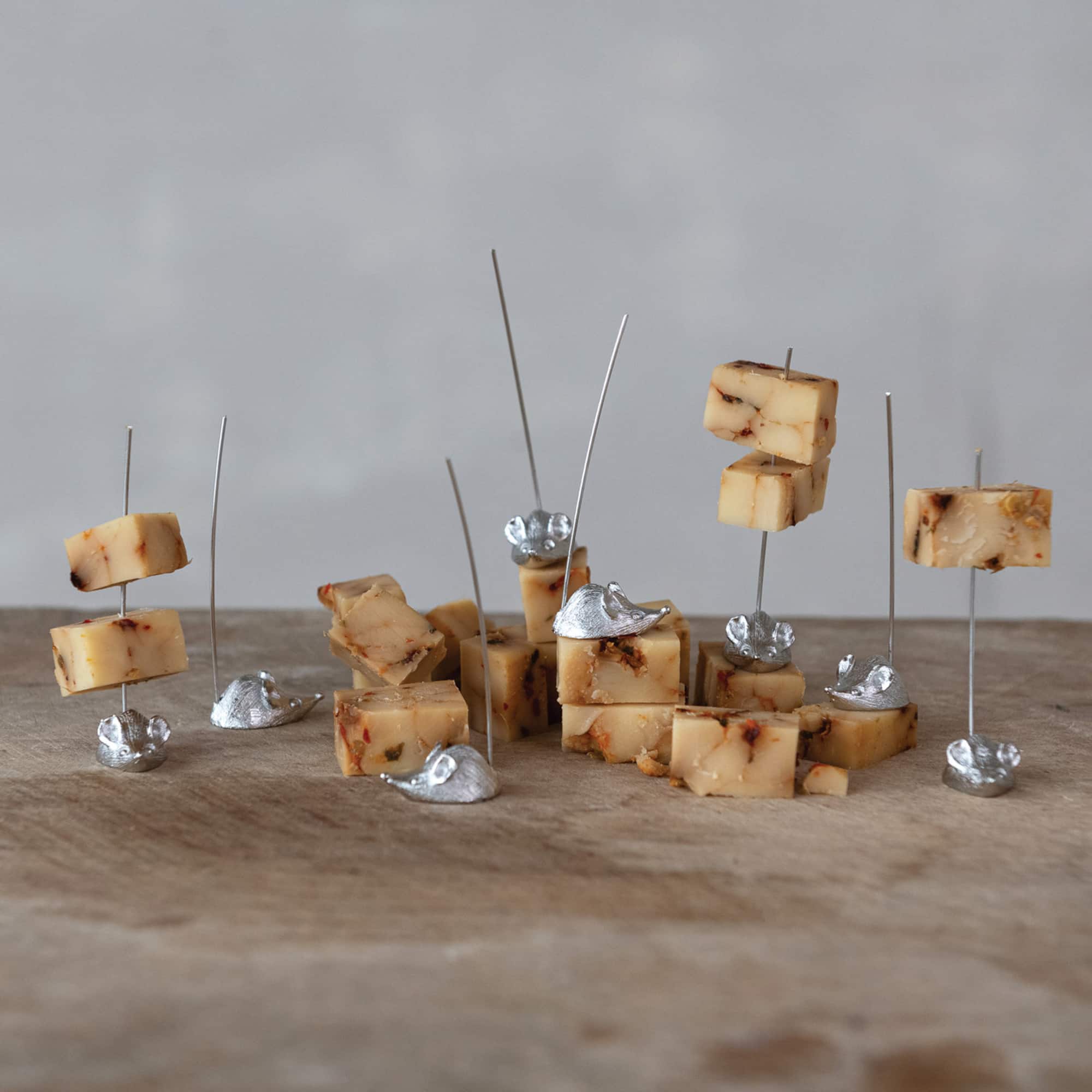 Hello Honey 8-Piece Zinc Alloy Appetizer Picks with Mouse Design, Silver